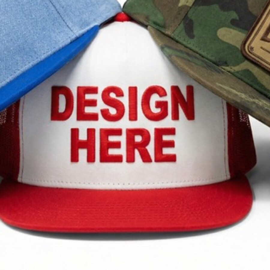 Close-up of a printed trucker cap front panel